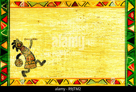 Dancing musician. Grunge background with African traditional patterns Stock Photo