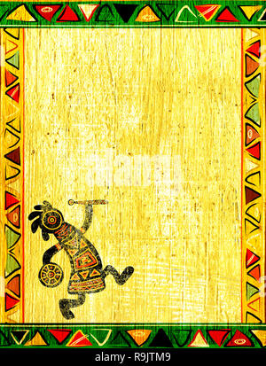 Dancing musician. Grunge background with African traditional patterns Stock Photo