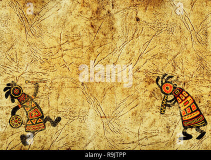 Dancing musician. Grunge background with African traditional patterns Stock Photo