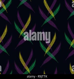 Mardi gras. Fat Tuesday. Template for invitation ticket banner. Colored feathers. Seamless pattern Stock Vector