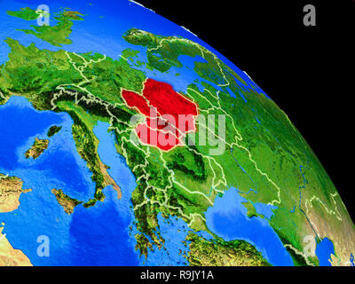 Visegrad Group on planet Earth from space with country borders. Very fine detail of planet surface. 3D illustration. Elements of this image furnished  Stock Photo