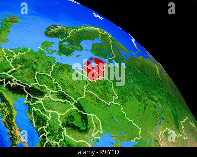 Baltic States on planet Earth from space with country borders. Very fine detail of planet surface. 3D illustration. Elements of this image furnished b Stock Photo