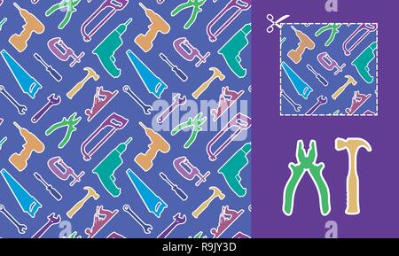 Locksmith and Carpentry Tool Kit - Vector Seamless Pattern Stock Vector