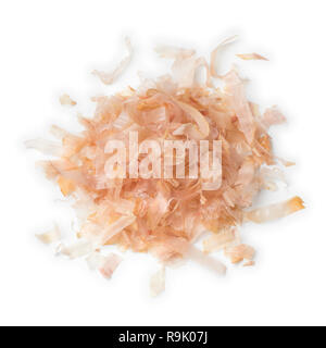 Heap of dried bonito flakes isolated on white background Stock Photo