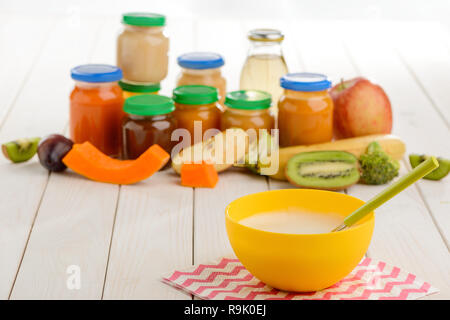 Porridge, fruits and vegetables Stock Photo