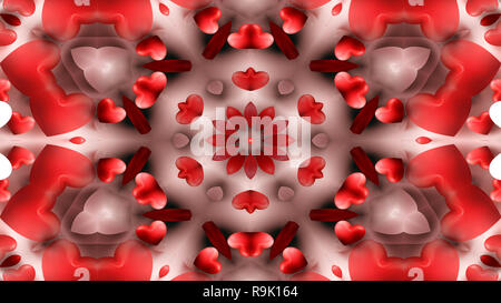 Abstract Colorful Love Heart and Passion Colors Concept Symmetric Pattern Ornamental Decorative Kaleidoscope Movement Geometric Circle and Star Shapes Stock Photo
