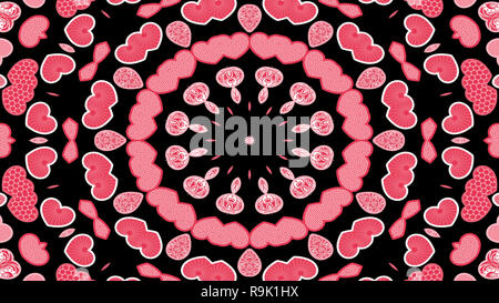 Abstract Colorful Love Heart and Passion Colors Concept Symmetric Pattern Ornamental Decorative Kaleidoscope Movement Geometric Circle and Star Shapes Stock Photo