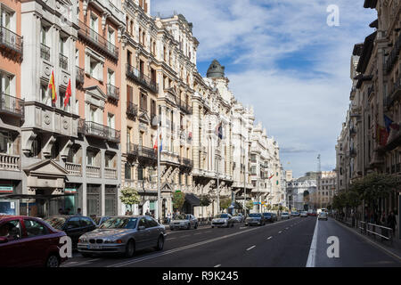 Buildings at famous Gran Via street in Madrid city centre, Spain Stock Photo
