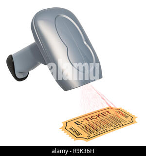 Barcode reader scanning bar code from e-ticket, 3D rendering isolated on white background Stock Photo