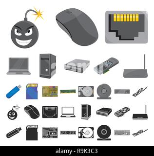 Personal computer cartoon, black icons in set collection for design. Equipment and accessories vector symbol stock  illustration. Stock Vector