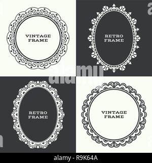 Circular baroque pattern. Round ornament. Vintage frame. Greeting card. Wedding invitation. Retro style. Vector logo template, labels and badges Stock Vector