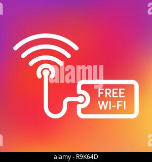 Sign free Wi-Fi in linear style on a multi-color background. Distribution signal Internet. Advertizing banner. Minimalism. Vector illustration. Stock Vector