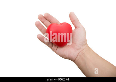 Red heart ball : Stress reliever foam ball the red heart shape on woman hand isolated on white background with clipping path Stock Photo