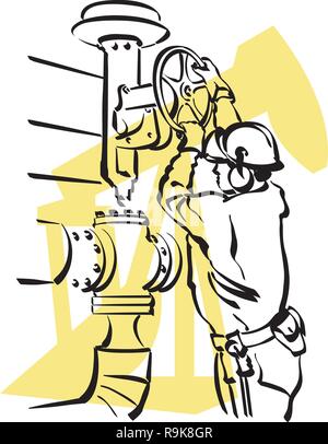 illustration of an oil worker at work in an oil rig Stock Vector