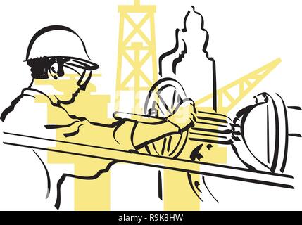 illustration of an oil worker at work in an oil rig Stock Vector