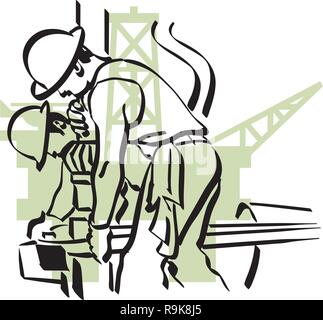 illustration of an oil worker at work in an oil rig Stock Vector