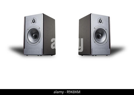Two sound speakers with shadows on white background isolated Stock Photo