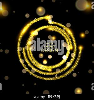 The golden shining banner. A template for design. Bright yellow curves with spangles and elements a side. Abstract background. Vector illustration. Stock Vector