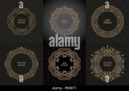 Set of monogram line vintage frames. Greeting cards. Wedding invitations. Retro style. Vector logo template, labels and badges Stock Vector