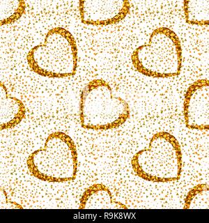 Seamless pattern of elements of heart. Happy Valentine's Day. Texture from hearts of gold and confetti. An abstract background from brilliant tinsel.  Stock Vector