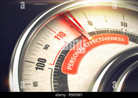 3D of a Compass with Red Needle Pointing the Text Personal Effectiveness. Business Concept. 3D. Stock Photo