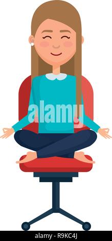 elegant businesswoman with lotus pose in office chair Stock Vector