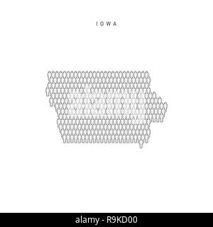 People Map of Iowa, US State. Stylized Silhouette, People Crowd in the Shape of a Map of Iowa. Iowa Population. Illustration Isolated on White Backgro Stock Photo