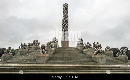 Oslo, Norway - September 27, 2018: 'Monolith' is a central sculptural composition in Frogner Park, created by sculptor Gustavo Vigeland. Shows a perso Stock Photo