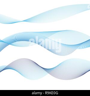 Abstract blue sea waves lines isolated on white background Stock Vector