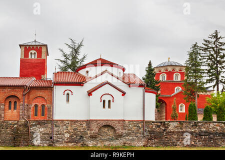 Famous Orthodox Monastery Zica, Kraljevo - Church of the Holy Dormition, 13th century Byzantine Romanesque monastery Stock Photo