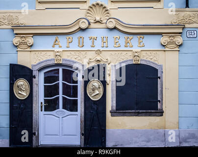 Historical pharmacy in the town of Weitra, Waldviertel, Lower Austria Stock Photo