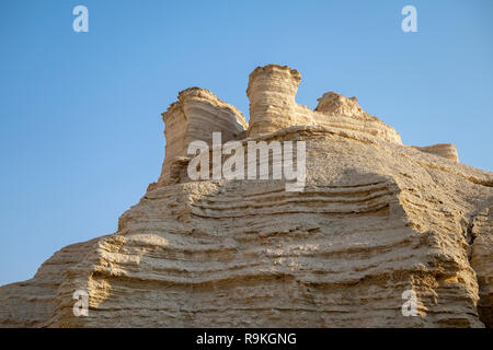 Marl stone formations. Eroded cliffs made of marl. Marl is a calcium carbonate-rich, mudstone formed from sedimentary deposits. Photographed in Israel Stock Photo