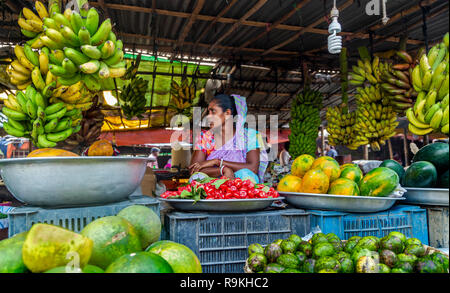 Women shopkeeper , fruit shop in rural Bangladeshi market Stock Photo