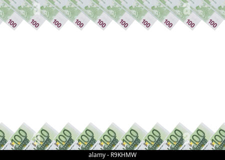 one hundred Euro Notes photo frame. Money frame of Euro banknotes isolated on white background. copy space. place for text. the form, blank for design Stock Photo