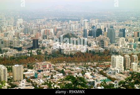 Stunning Santiago Cityscape in Autumn View from San Cristobal Hill, Santiago, Chile, South America Stock Photo