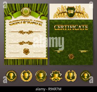 Set of elegant templates of diploma with lace ornament, Stock Vector