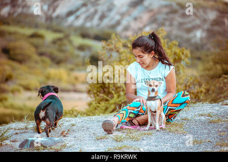 Girl doing yoga in mountains Stock Photo