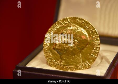 Nobel Peace Prize 2002 given to President Jimmy Carter on display at Jimmy Carter Presidential Library & Museum, Carter Center, Atlanta, Georgia, USA Stock Photo