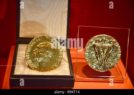 Nobel Peace Prize 2002 given to President Jimmy Carter on display at Jimmy Carter Presidential Library & Museum, Carter Center, Atlanta, Georgia, USA Stock Photo