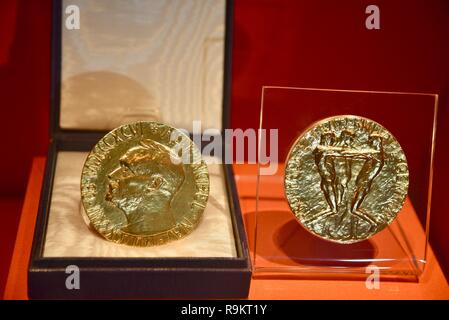 Nobel Peace Prize 2002 given to President Jimmy Carter on display at Jimmy Carter Presidential Library & Museum, Carter Center, Atlanta, Georgia, USA Stock Photo