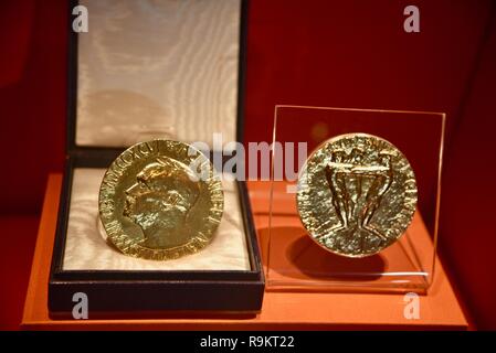 Nobel Peace Prize 2002 given to President Jimmy Carter on display at Jimmy Carter Presidential Library & Museum, Carter Center, Atlanta, Georgia, USA Stock Photo