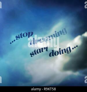 Stop Dreaming Start Doing - Typography, Card or Cover Concept  Creative Design Template with Natural  Background - Illustration in Editable Vector Stock Vector