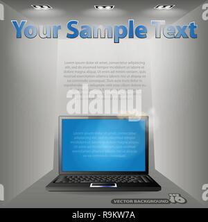 Notebook in an Empty Lit Room -  Modern Artistic Communications Technology, IT Concept Design, Template Illustration in Editable Vector Format Stock Vector
