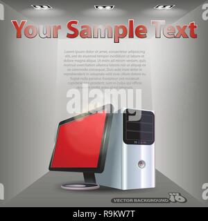 Desktop PC in an Empty Lit Room -  Modern Artistic Communications Technology, IT Concept Design, Template Illustration in Editable Vector Format Stock Vector