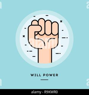 Will power, flat design thin line banner. Vector illustration. Stock Vector