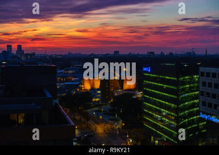 Spectacular sunset over the philharmonic orchestra hall in Berlin, Germany. Stock Photo