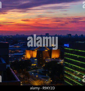 Spectacular sunset over the philharmonic orchestra hall in Berlin, Germany. Stock Photo