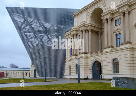 Exterior view of the Daniel Libeskind-designed German Military History Museum in Dresden, Germany. in January 2018. Stock Photo