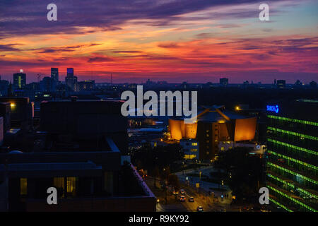 BERLIN, GERMANY - OCTOBER 8, 2018: Spectacular sunset seen from Potsdamer Platz in Berlin, Germany on October 8, 2018. Stock Photo