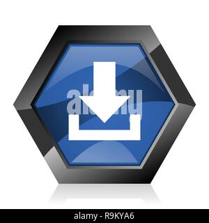 Download icon, blue hexagon logo concept, process indication, time ...